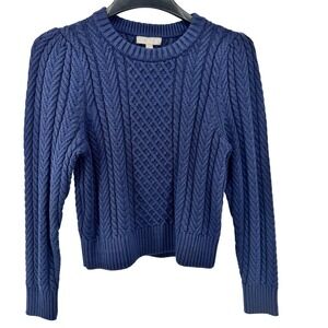 J. Crew Crop Cable Knit Sweater Size S Navy Blue Heavy